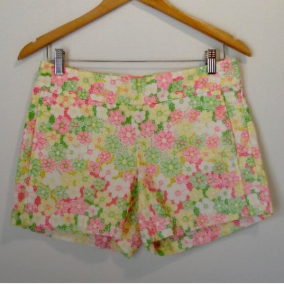 Lilly Pulitzer Floral Shorts Sloane Sunbonnet Eyelet Lace Pink Yellow Size 2 - Picture 3 of 16